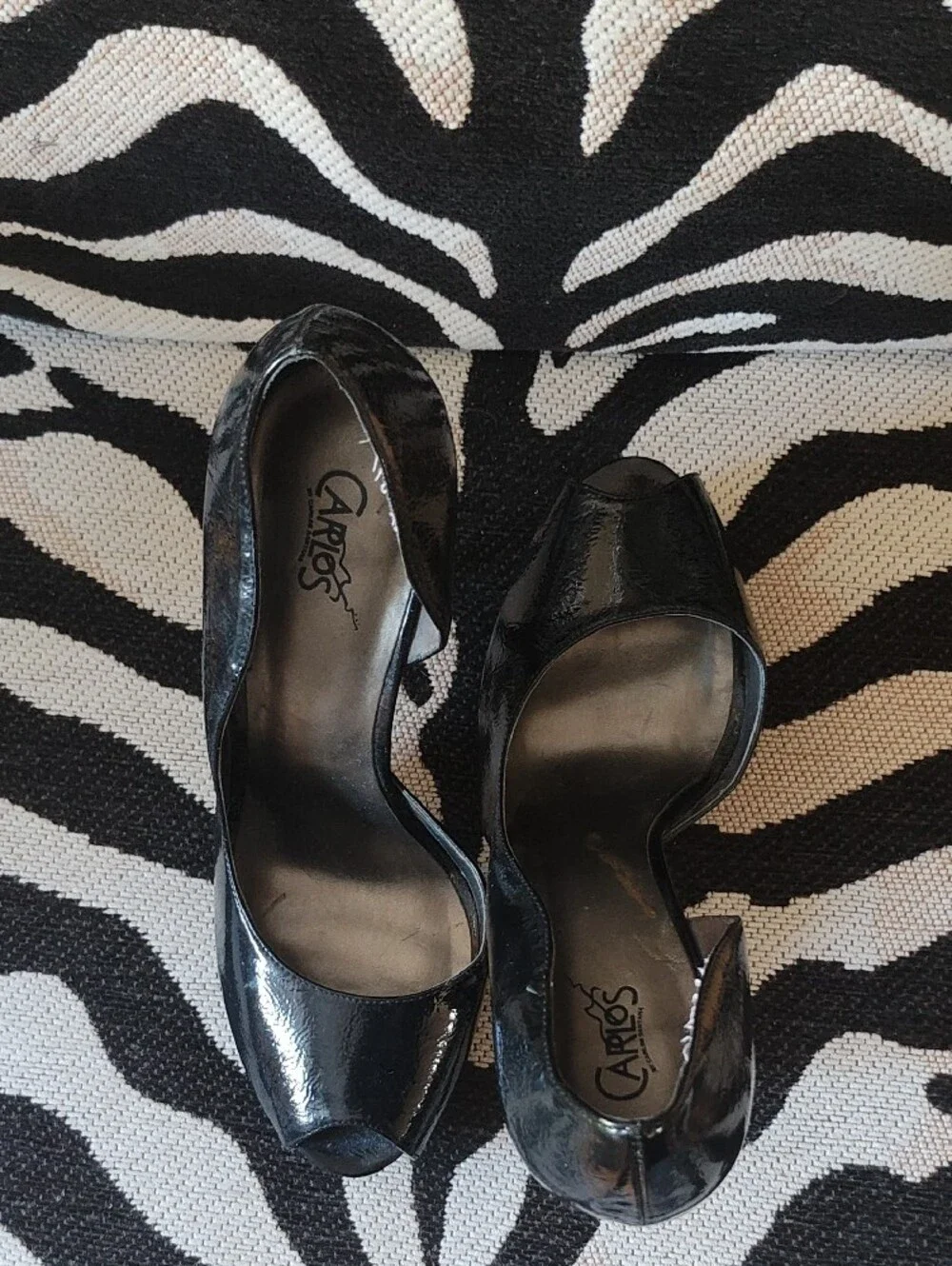 Carlos by Carlos Santana Black Patent Peep-Toe Stiletto Heels